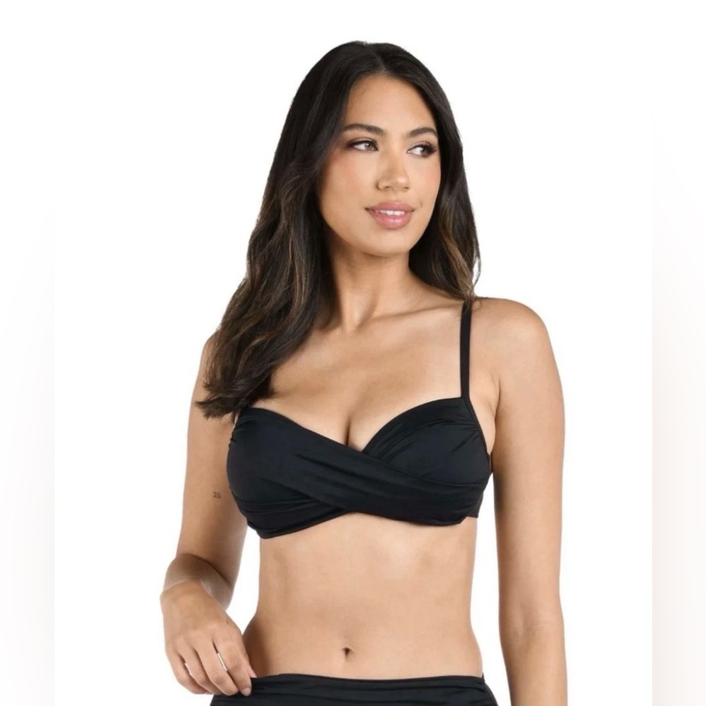 NWT La Blanca Island Goddess Over The Shoulder Wrap Top - Black Sz 6 $85